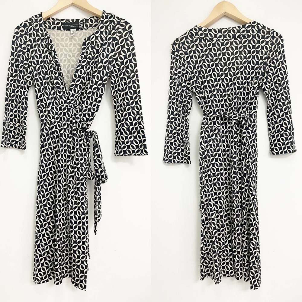 DIANE VON FURSTENBERG Dress Wrap 100% Silk Black & White Exclusively @ Barneys 6